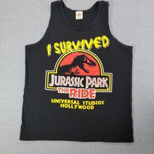 Vintage Jurassic Park Shirt Mens Large Black I Survived Tank Top 90s Universal